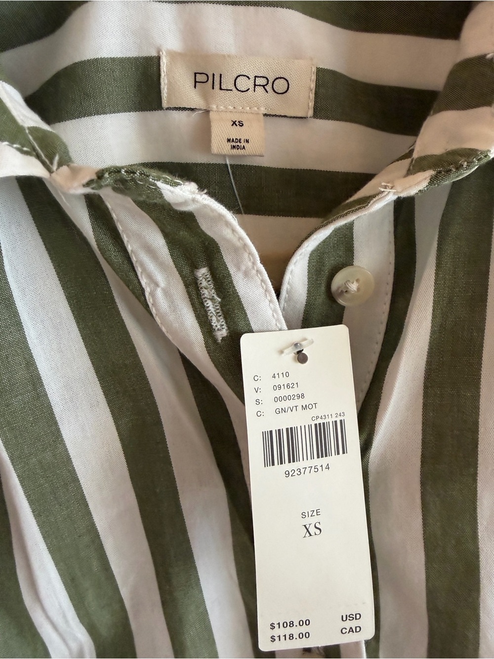 NWT Pilcro Anthropologie Green Striped Oversized Button-Down Shirt XS - Picture 3 of 8